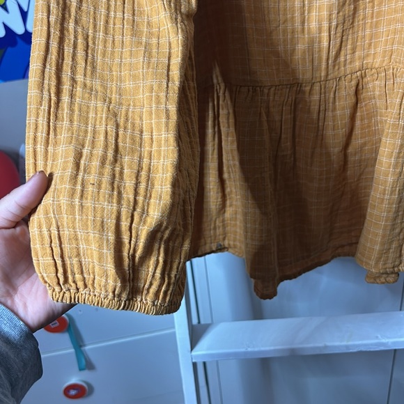 Madewell New M Milkbrook Gold Yellow Plaid Puff-Sleeve Peplum Top - Picture 4 of 5